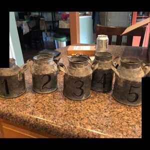 16 small galvanized milk jug table numbers